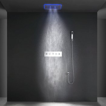 16 Inch Remote LED Shower Head Set Spray Rainfall SPA Steam Mist Bluetooth Music