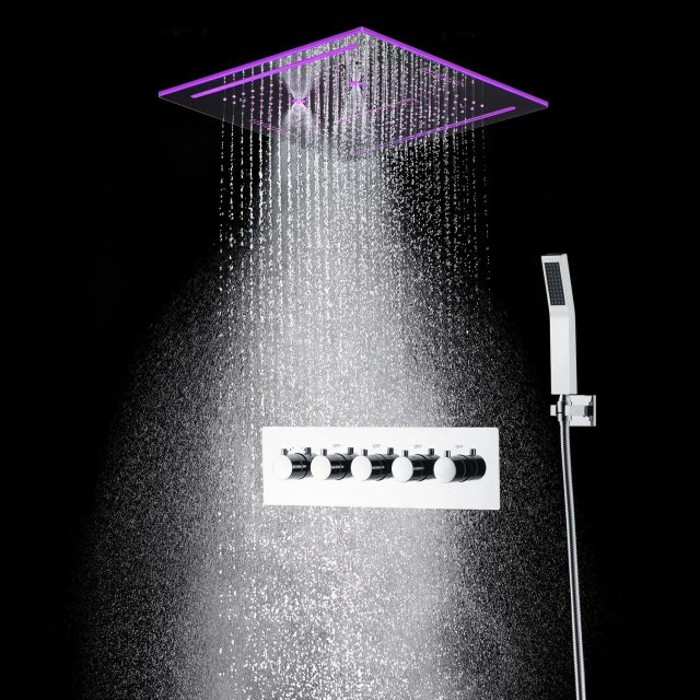 16 Inch Remote LED Shower Head Set Spray Rainfall SPA Steam Mist Bluetooth Music - Image 4