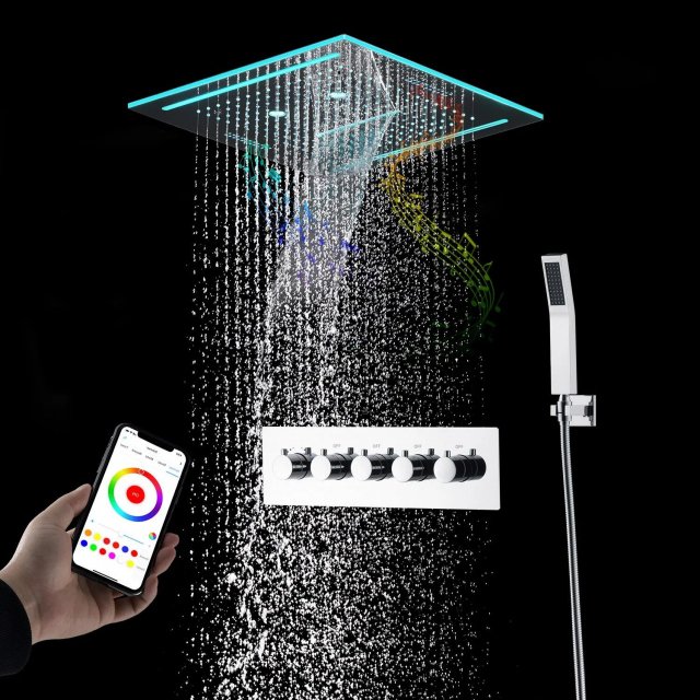 16 Inch Remote LED Shower Head Set Spray Rainfall SPA Steam Mist Bluetooth Music - Image 6
