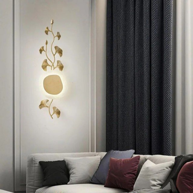 Elegant Copper & Marble Wall Lamp with Ginkgo Leaf Design - Image 3