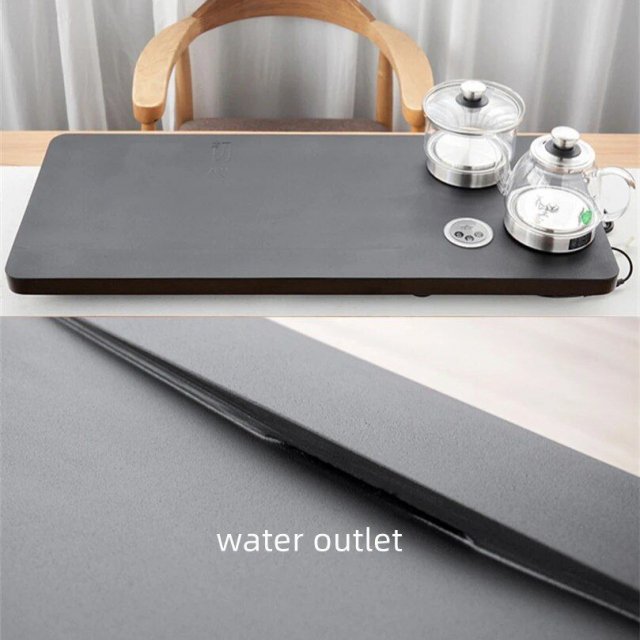 Elegant Black Stone Tea Tray Set with Glass Electric Kettle and Serving Pan - Image 4