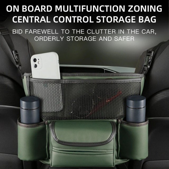 Luxury Leather Car Seat Organizer with Cup Holder & Tissue Pocket - Image 6