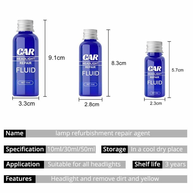 Fast-Acting Car Headlight Scratch Remover & UV Protector (10-50ml)