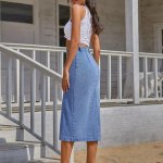High Waist Denim Maxi Skirt - Vintage-Inspired Longline Jean Skirt with Split - Image 7