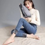 High Waist Velvet-Lined Skinny Denim Pencil Jeans - Winter Stretch - Image 3