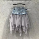 High Waist Gothic Punk Tulle & Denim Skirt - Image 5