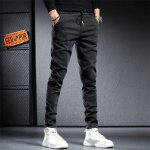 Men's Streetwear Cargo Denim Joggers - Black & Gray Baggy Jeans - Image 5