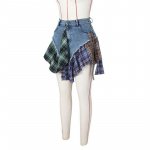 Women's Plaid & Denim A-line Mini Skirt - Street Chic Cargo Style - Image 5