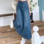 Chic High-Waist A-Line Denim Skirt | Vintage-Inspired Maxi Jeans Skirt with Pockets | S-5XL - Image 4