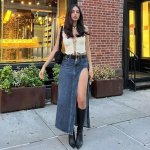 High-Waist Side Slit Denim Maxi Skirt - Summer Streetwear Essential - Image 2