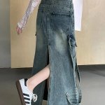 Chic Y2K Gothic Mermaid Denim Skirt with Belt - Casual Empire Waist Maxi - Image 4
