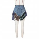Women's Plaid & Denim A-line Mini Skirt - Street Chic Cargo Style - Image 6