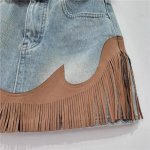 High-Waist Tassel Denim Skirt - Spliced Contrast, A-line Mini for Summer - Image 5
