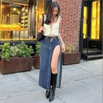 High-Waist Side Slit Denim Maxi Skirt - Summer Streetwear Essential - Image 3