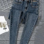 High Waist Skinny Ankle Jeans - Stretch Denim Embroidery Pencil Pants for Women - Image 4