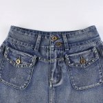 High-Waist Diamond-Pocket Vintage Denim Mini Skirt - A-Line Slim Fit - Image 7