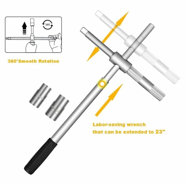 25″ Universal Telescoping Tire Lug Nut Wrench with Dual Sockets and Storage Bag