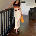 High-Waist Tassel Denim Long Skirt - Image 5