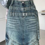 Chic Y2K Gothic Mermaid Denim Skirt with Belt - Casual Empire Waist Maxi - Image 7