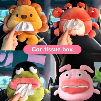 Plush Cartoon Car Tissue Holder - Cute Armrest Tissue Box for Vehicle Interior Decor