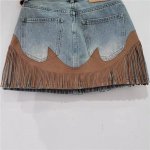 High-Waist Tassel Denim Skirt - Spliced Contrast, A-line Mini for Summer - Image 3