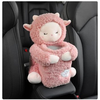Alternative view of Universal Plush Car Organizer with Integrated Tissue Box and Trash Bin