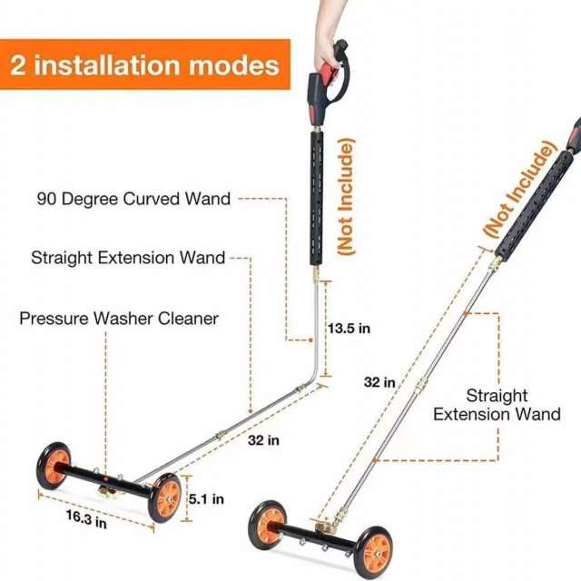 16-inch High Pressure Undercarriage Water Broom with Quick-Connect & 3 Wands - Image 3