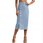 High Waist Denim Maxi Skirt - Vintage-Inspired Longline Jean Skirt with Split - Image 5