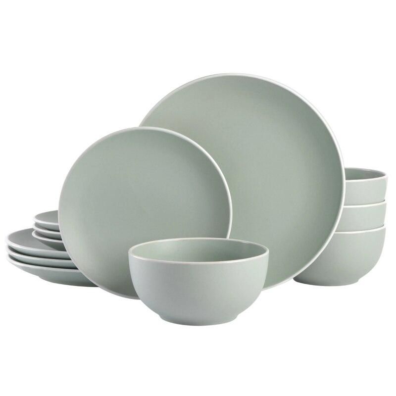 12-Piece Matte Stoneware Dinnerware Set, Gray