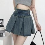 High Waist Denim Pleated Mini Skirt | Vintage A-Line Streetwear - Image 3
