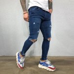 Stretch Skinny Ripped Knee Jeans for Men in Black & Blue - Image 4