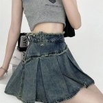 High Waist Denim Pleated Mini Skirt | Vintage A-Line Streetwear - Image 5