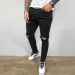 Stretch Skinny Ripped Knee Jeans for Men in Black & Blue - Image 6