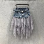 High Waist Gothic Punk Tulle & Denim Skirt - Image 4