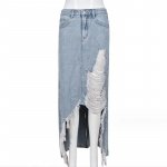 Women's Stretch-Waist Denim Midi Skirt with Pockets and Raw Hem - Image 6