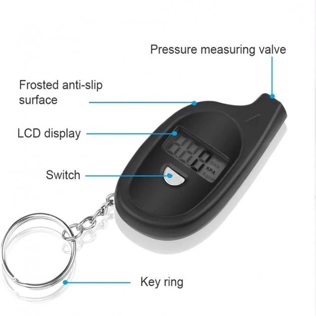 Compact Keychain Digital Tire Pressure Gauge with LCD Display