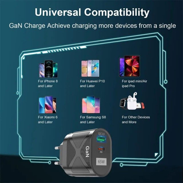 65W GaN Fast Charge Adapter - Type C PD & Quick Charger for Laptops & Smartphones - Image 7