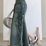 Chic Y2K Gothic Mermaid Denim Skirt with Belt - Casual Empire Waist Maxi - Image 3