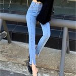 High-Waisted Slim-Fit Spliced Jeans with Split Zippers - Women's Fashion - Image 5