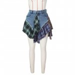 Women's Plaid & Denim A-line Mini Skirt - Street Chic Cargo Style - Image 4