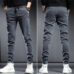 Men's Streetwear Cargo Denim Joggers - Black & Gray Baggy Jeans