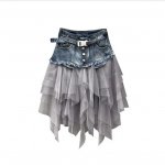 High Waist Gothic Punk Tulle & Denim Skirt - Image 2