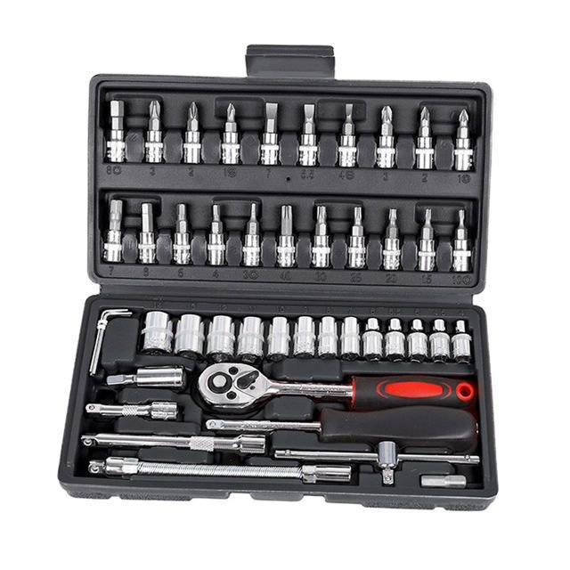 Professional 46-Piece Car Repair Hand Tool Set – Multifunction Ratchet Wrench and Tire Removal Kit