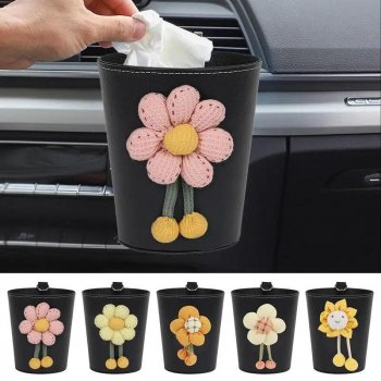 Luxury Leather Car Trash Can – Portable Garbage Bin for Auto Interiors