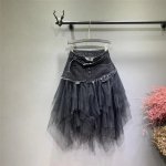 High Waist Gothic Punk Tulle & Denim Skirt - Image 3