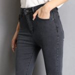 High Stretch Skinny Mom Jeans - Women's Denim Pencil Pants in Blue, Gray, and Black - Image 2