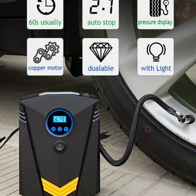 Digital Car Tire Inflatable Pump with LED Illumination and Auto Air Compressor