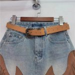 High-Waist Tassel Denim Skirt - Spliced Contrast, A-line Mini for Summer - Image 4