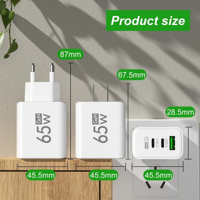 65W GaN USB-C Fast Charger with PD & Quick Charge 3.0