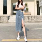 Summer Vintage Denim Maxi Skirt with Side Split - Casual Long Jean Skirt - Image 3